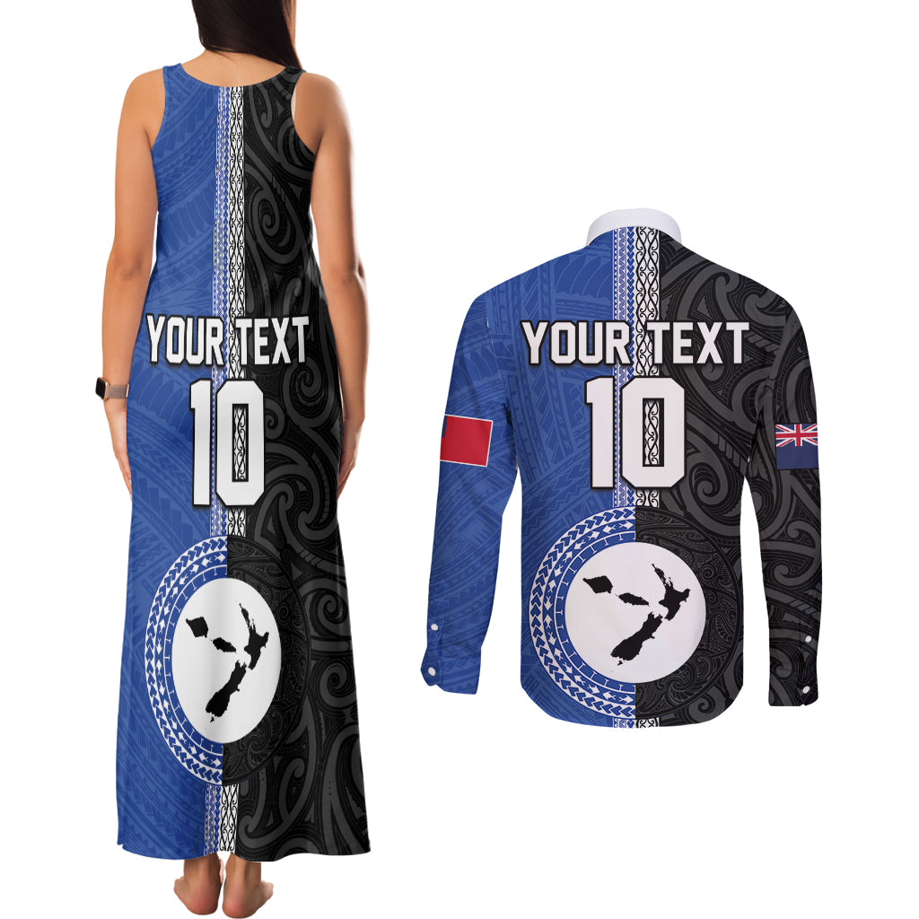 Custom Samoa and New Zealand Rugby Couples Matching Tank Maxi Dress and Long Sleeve Button Shirt Teuila Samoan and Maori Warrior LT03 - Polynesian Pride