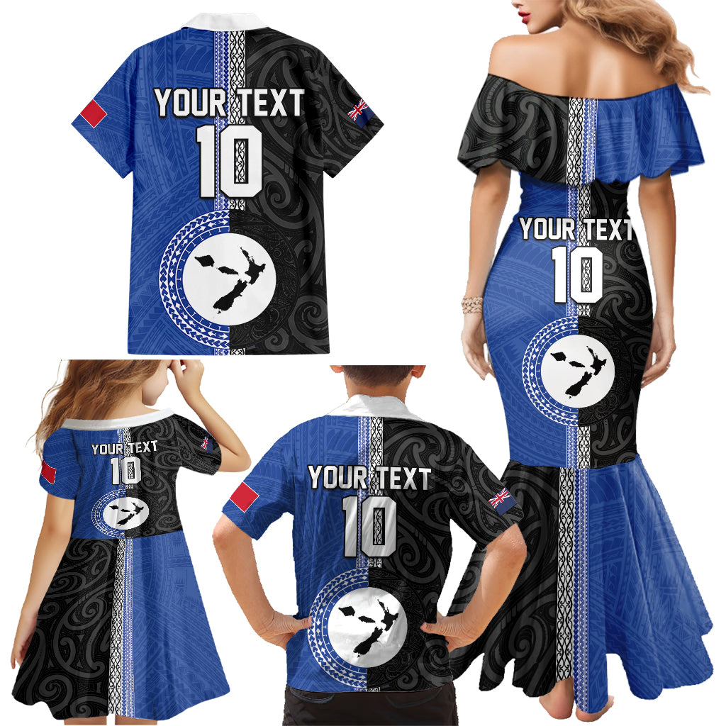 Custom Samoa and New Zealand Rugby Family Matching Mermaid Dress and Hawaiian Shirt Teuila Samoan and Maori Warrior LT03 - Polynesian Pride
