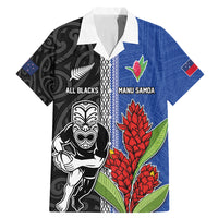 Custom Samoa and New Zealand Rugby Family Matching Mermaid Dress and Hawaiian Shirt Teuila Samoan and Maori Warrior LT03 Dad's Shirt - Short Sleeve Black - Polynesian Pride