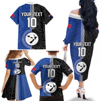 Custom Samoa and New Zealand Rugby Family Matching Off The Shoulder Long Sleeve Dress and Hawaiian Shirt Teuila Samoan and Maori Warrior LT03 - Polynesian Pride