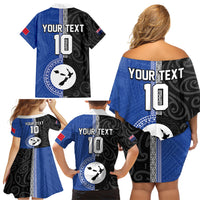 Custom Samoa and New Zealand Rugby Family Matching Off Shoulder Short Dress and Hawaiian Shirt Teuila Samoan and Maori Warrior LT03 - Polynesian Pride
