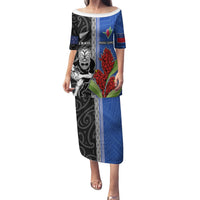 Custom Samoa and New Zealand Rugby Family Matching Puletasi and Hawaiian Shirt Teuila Samoan and Maori Warrior LT03 Mom's Dress Black - Polynesian Pride