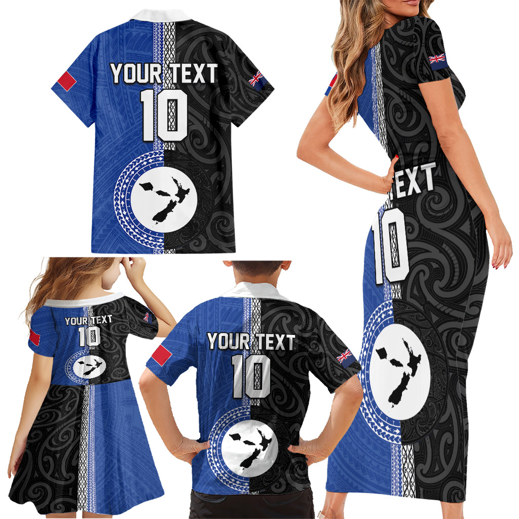 Custom Samoa and New Zealand Rugby Family Matching Short Sleeve Bodycon Dress and Hawaiian Shirt Teuila Samoan and Maori Warrior LT03 - Polynesian Pride