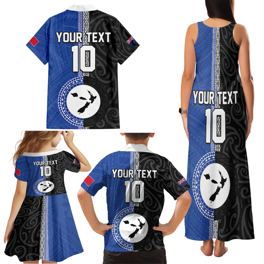 Custom Samoa and New Zealand Rugby Family Matching Tank Maxi Dress and Hawaiian Shirt Teuila Samoan and Maori Warrior LT03 - Polynesian Pride