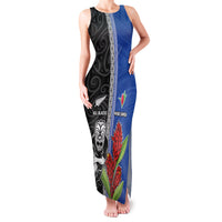 Custom Samoa and New Zealand Rugby Family Matching Tank Maxi Dress and Hawaiian Shirt Teuila Samoan and Maori Warrior LT03 Mom's Dress Black - Polynesian Pride