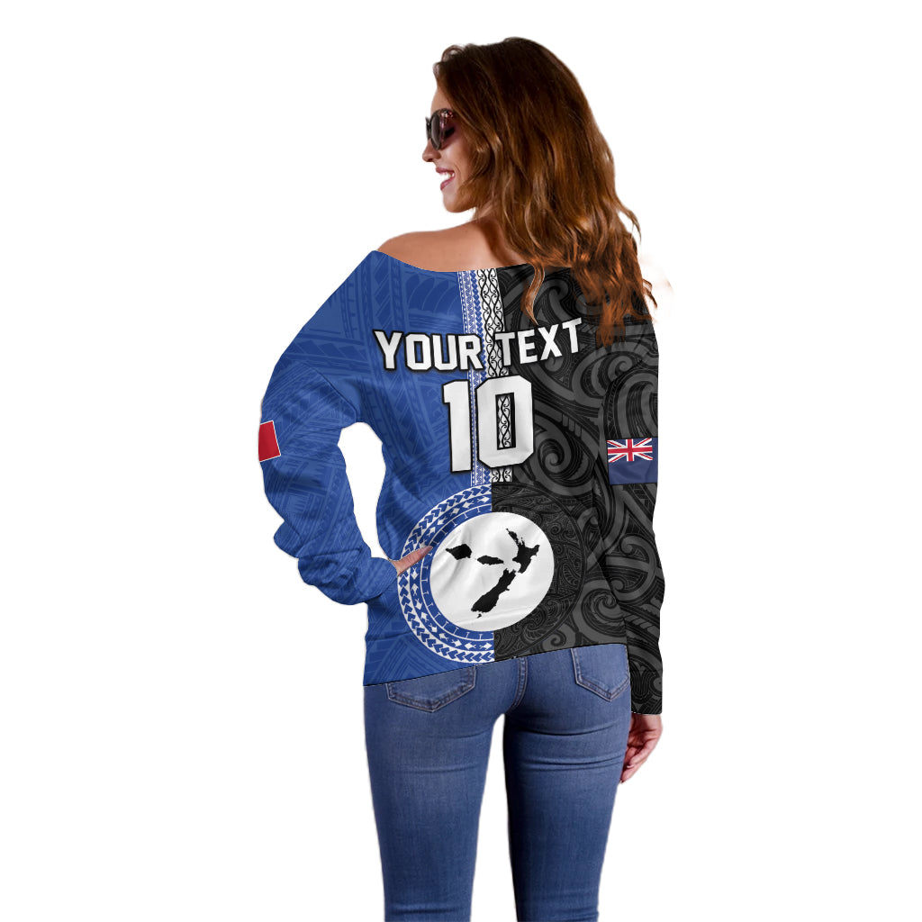 Custom Samoa and New Zealand Rugby Off Shoulder Sweater Teuila Samoan and Maori Warrior