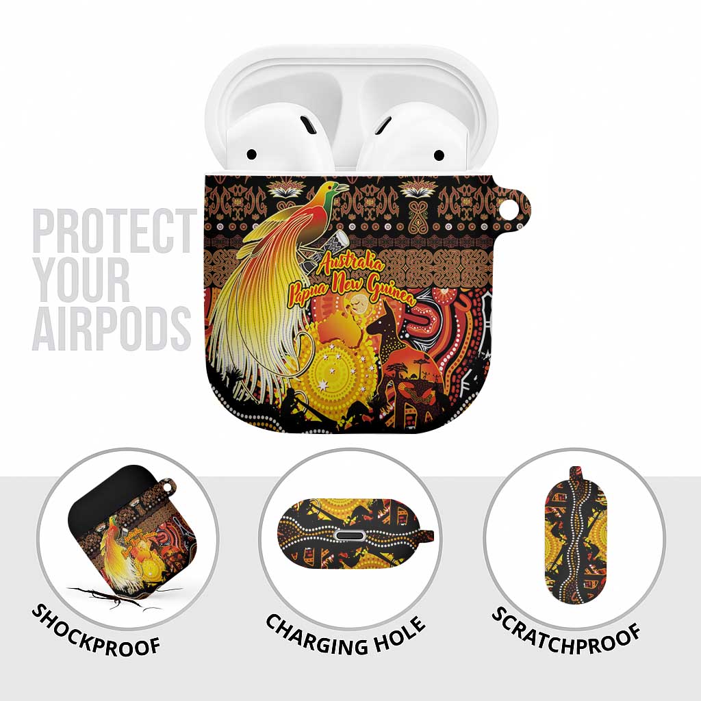 Australia and Papua New Guinea Together AirPods Case Kangaroo Aboriginal Art and Bird-of-paradise Oro Tribal Motifs LT03 - Polynesian Pride