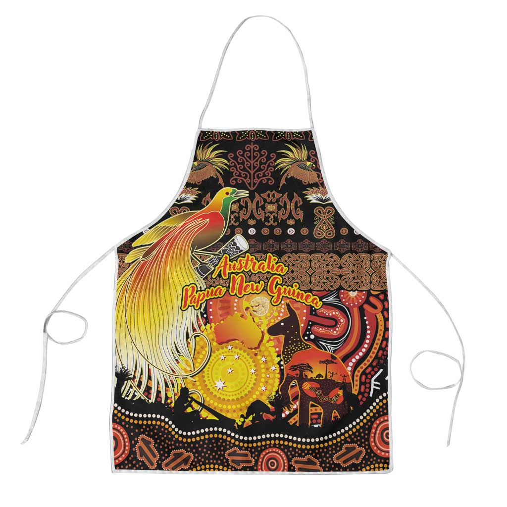 Australia and Papua New Guinea Together Apron Kangaroo Aboriginal Art and Bird-of-paradise Oro Tribal Motifs LT03 Black - Polynesian Pride