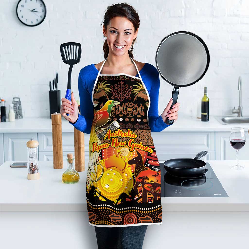 Australia and Papua New Guinea Together Apron Kangaroo Aboriginal Art and Bird-of-paradise Oro Tribal Motifs LT03 - Polynesian Pride