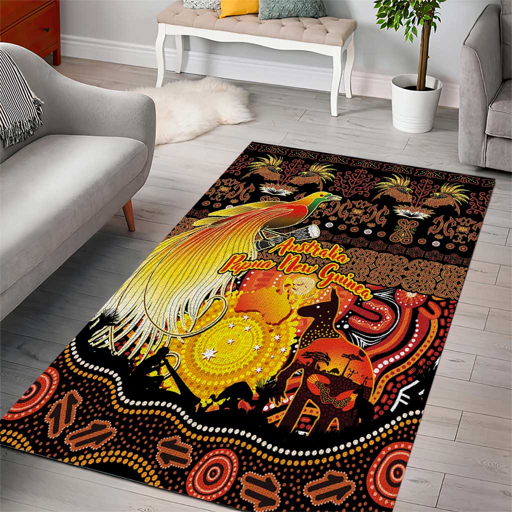 Australia and Papua New Guinea Together Area Rug Kangaroo Aboriginal Art and Bird-of-paradise Oro Tribal Motifs LT03 - Polynesian Pride