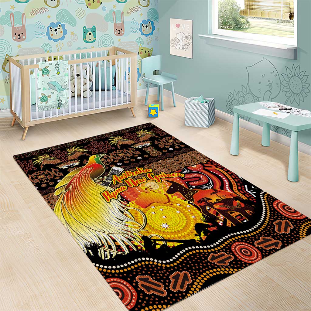 Australia and Papua New Guinea Together Area Rug Kangaroo Aboriginal Art and Bird-of-paradise Oro Tribal Motifs LT03 - Polynesian Pride