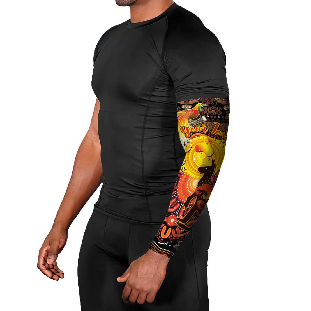 Personalized Australia and Papua New Guinea Together Arm Sleeves Kangaroo Aboriginal Art and Bird-of-paradise Oro Tribal Motifs LT03 - Polynesian Pride
