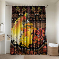 Australia and Papua New Guinea Together Bathroom Set Kangaroo Aboriginal Art and Bird-of-paradise Oro Tribal Motifs LT03 Shower Curtain Only Black - Polynesian Pride