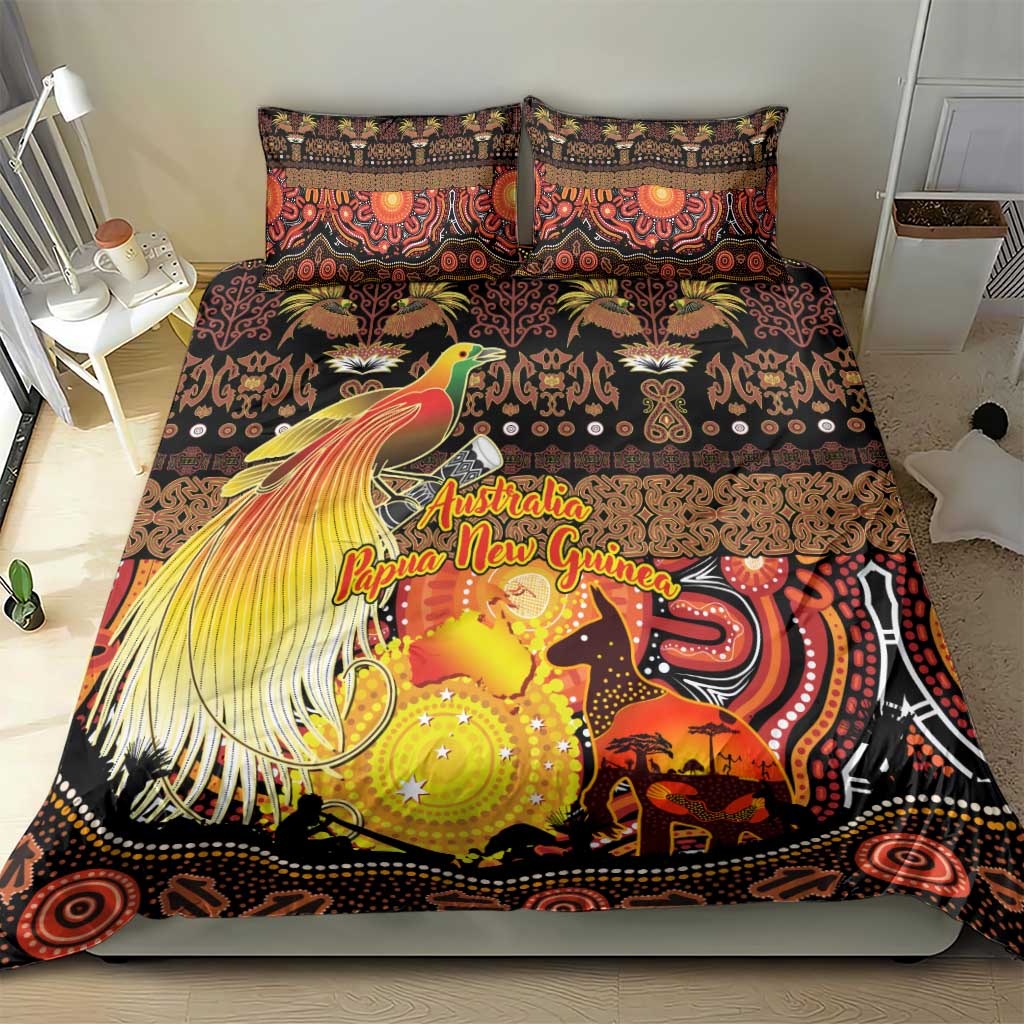 Australia and Papua New Guinea Together Bedding Set Kangaroo Aboriginal Art and Bird-of-paradise Oro Tribal Motifs LT03 - Polynesian Pride