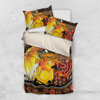Australia and Papua New Guinea Together Bedding Set Kangaroo Aboriginal Art and Bird-of-paradise Oro Tribal Motifs LT03 US Twin 172cm x 218cm Black - Polynesian Pride