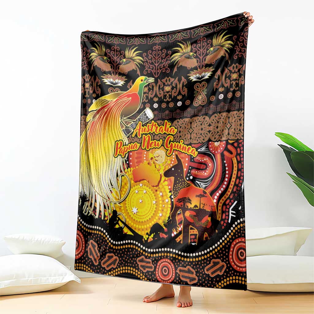 Australia and Papua New Guinea Together Blanket Kangaroo Aboriginal Art and Bird-of-paradise Oro Tribal Motifs LT03 - Polynesian Pride