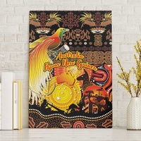 Australia and Papua New Guinea Together Canvas Wall Art Kangaroo Aboriginal Art and Bird-of-paradise Oro Tribal Motifs LT03 Without Frame Black - Polynesian Pride