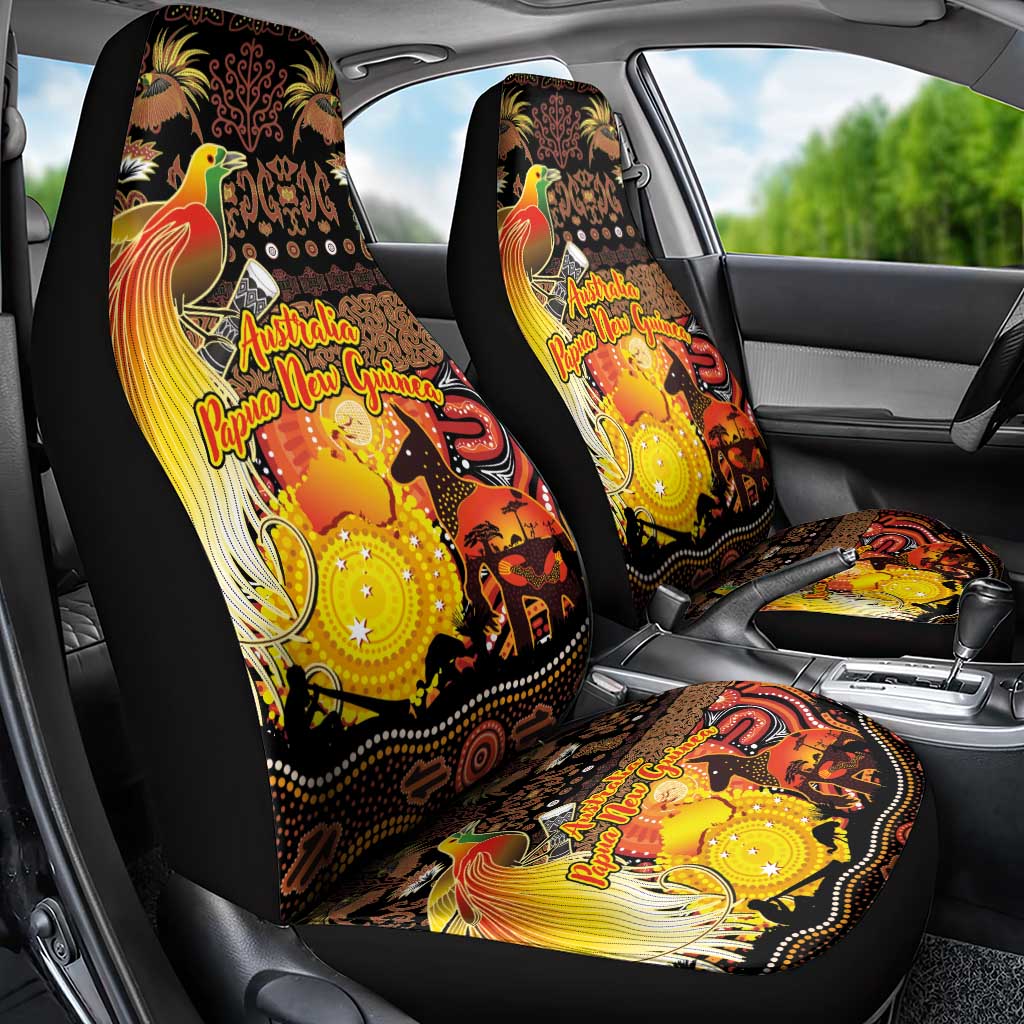 Australia and Papua New Guinea Together Car Seat Cover Kangaroo Aboriginal Art and Bird-of-paradise Oro Tribal Motifs - Polynesian Pride
