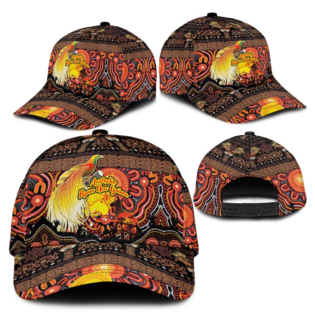 Australia and Papua New Guinea Together Classic Cap Kangaroo Aboriginal Art and Bird-of-paradise with Oro Tribal Motifs LT03 - Polynesian Pride