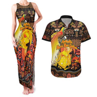 Personalized Australia and Papua New Guinea Together Couples Matching Tank Maxi Dress and Hawaiian Shirt Kangaroo Aboriginal Art and Bird-of-paradise Oro Tribal Motifs LT03 Black - Polynesian Pride