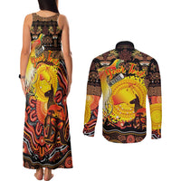 Personalized Australia and Papua New Guinea Together Couples Matching Tank Maxi Dress and Long Sleeve Button Shirt Kangaroo Aboriginal Art and Bird-of-paradise Oro Tribal Motifs LT03 - Polynesian Pride