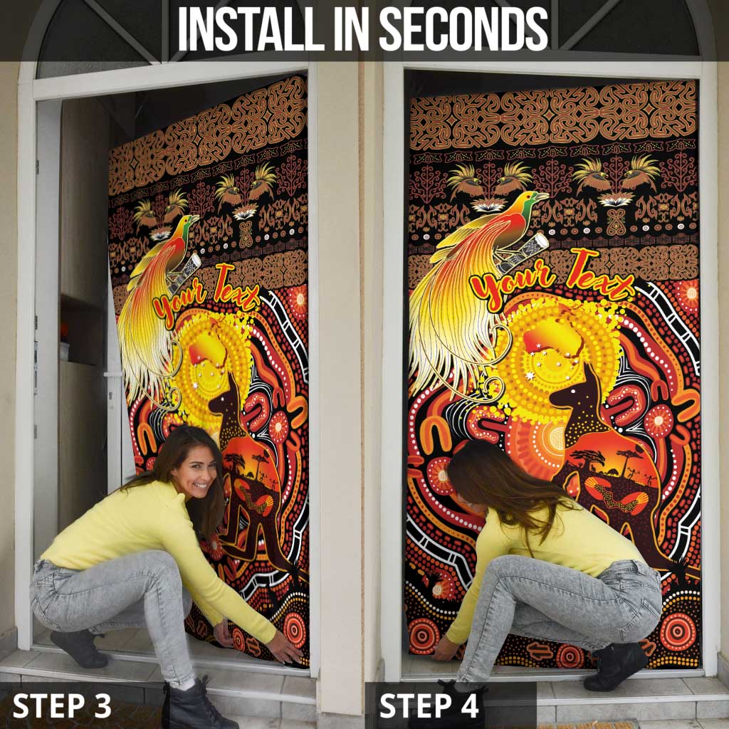 Personalized Australia and Papua New Guinea Together Door Cover Kangaroo Aboriginal Art and Bird-of-paradise Oro Tribal Motifs LT03 - Polynesian Pride