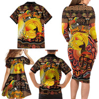 Personalized Australia and Papua New Guinea Together Family Matching Long Sleeve Bodycon Dress and Hawaiian Shirt Kangaroo Aboriginal Art and Bird-of-paradise Oro Tribal Motifs LT03 - Polynesian Pride
