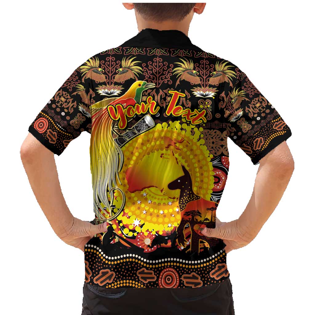 Personalized Australia and Papua New Guinea Together Family Matching Mermaid Dress and Hawaiian Shirt Kangaroo Aboriginal Art and Bird-of-paradise Oro Tribal Motifs LT03 - Polynesian Pride