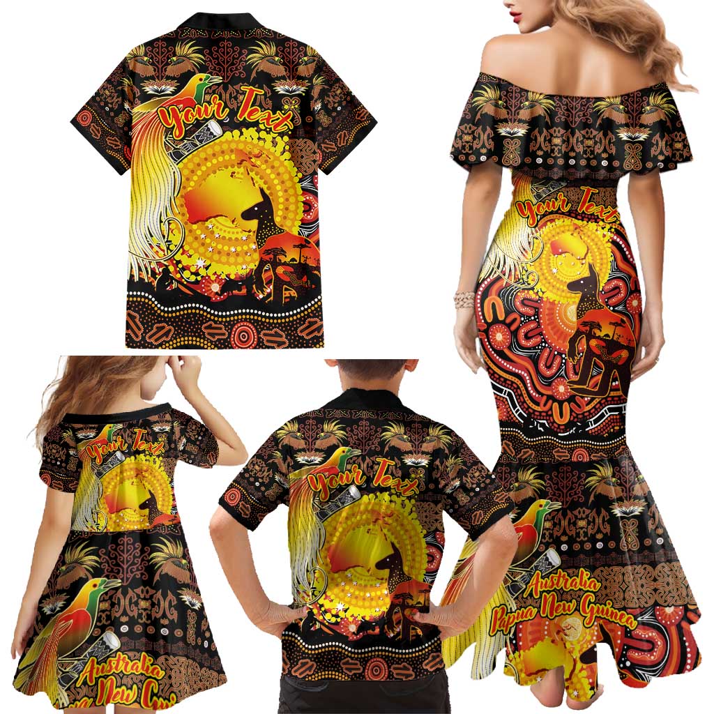 Personalized Australia and Papua New Guinea Together Family Matching Mermaid Dress and Hawaiian Shirt Kangaroo Aboriginal Art and Bird-of-paradise Oro Tribal Motifs LT03 - Polynesian Pride