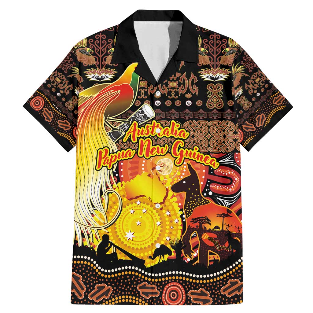 Personalized Australia and Papua New Guinea Together Family Matching Mermaid Dress and Hawaiian Shirt Kangaroo Aboriginal Art and Bird-of-paradise Oro Tribal Motifs LT03 Dad's Shirt - Short Sleeve Black - Polynesian Pride