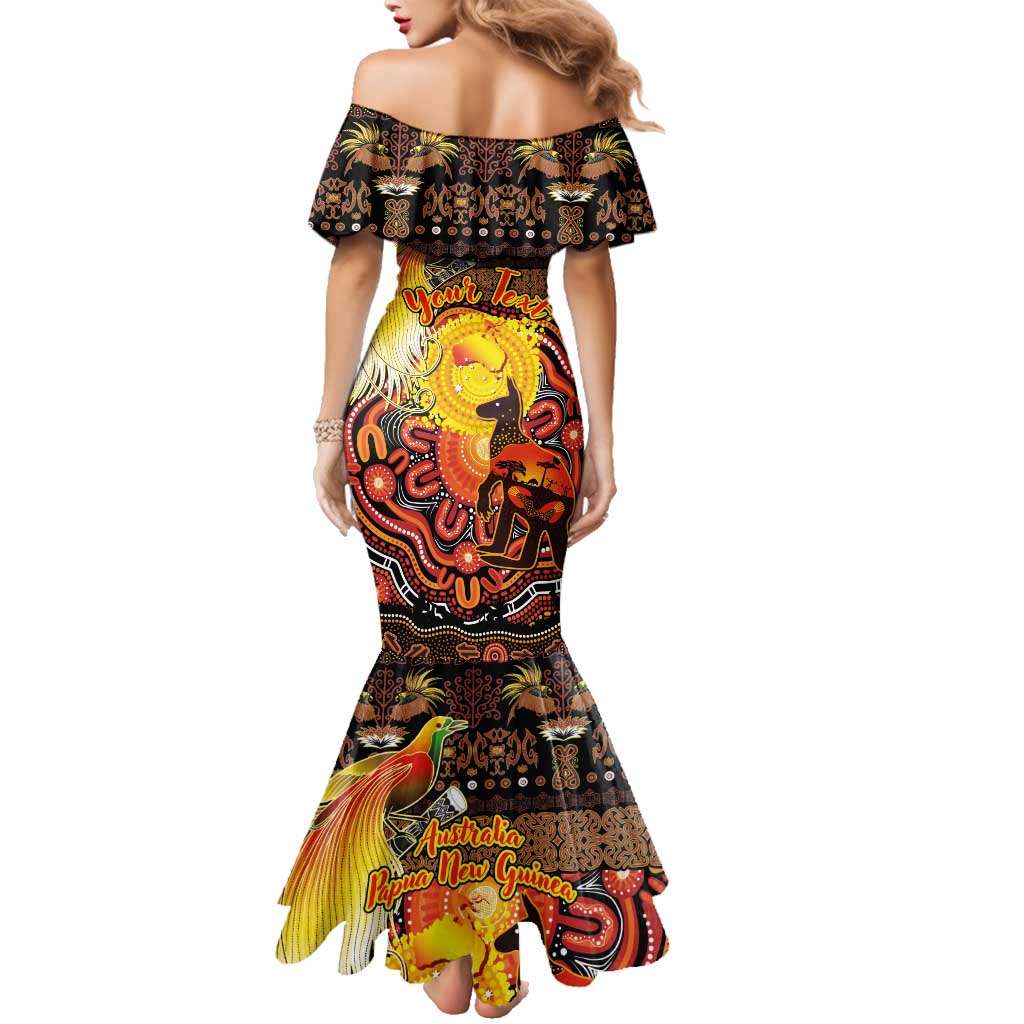 Personalized Australia and Papua New Guinea Together Family Matching Mermaid Dress and Hawaiian Shirt Kangaroo Aboriginal Art and Bird-of-paradise Oro Tribal Motifs LT03 - Polynesian Pride
