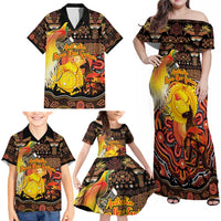 Personalized Australia and Papua New Guinea Together Family Matching Off Shoulder Maxi Dress and Hawaiian Shirt Kangaroo Aboriginal Art and Bird-of-paradise Oro Tribal Motifs LT03 - Polynesian Pride