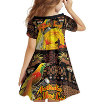 Personalized Australia and Papua New Guinea Together Family Matching Off Shoulder Short Dress and Hawaiian Shirt Kangaroo Aboriginal Art and Bird-of-paradise Oro Tribal Motifs LT03 - Polynesian Pride
