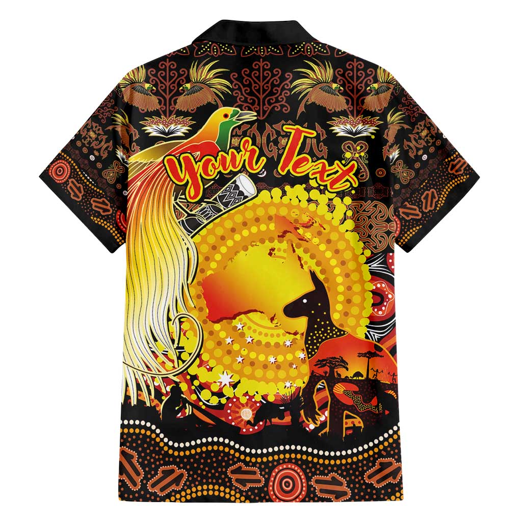 Personalized Australia and Papua New Guinea Together Family Matching Off Shoulder Short Dress and Hawaiian Shirt Kangaroo Aboriginal Art and Bird-of-paradise Oro Tribal Motifs LT03 - Polynesian Pride