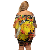 Personalized Australia and Papua New Guinea Together Family Matching Off Shoulder Short Dress and Hawaiian Shirt Kangaroo Aboriginal Art and Bird-of-paradise Oro Tribal Motifs LT03 - Polynesian Pride