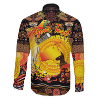 Personalized Australia and Papua New Guinea Together Family Matching Puletasi and Hawaiian Shirt Kangaroo Aboriginal Art and Bird-of-paradise Oro Tribal Motifs LT03 - Polynesian Pride