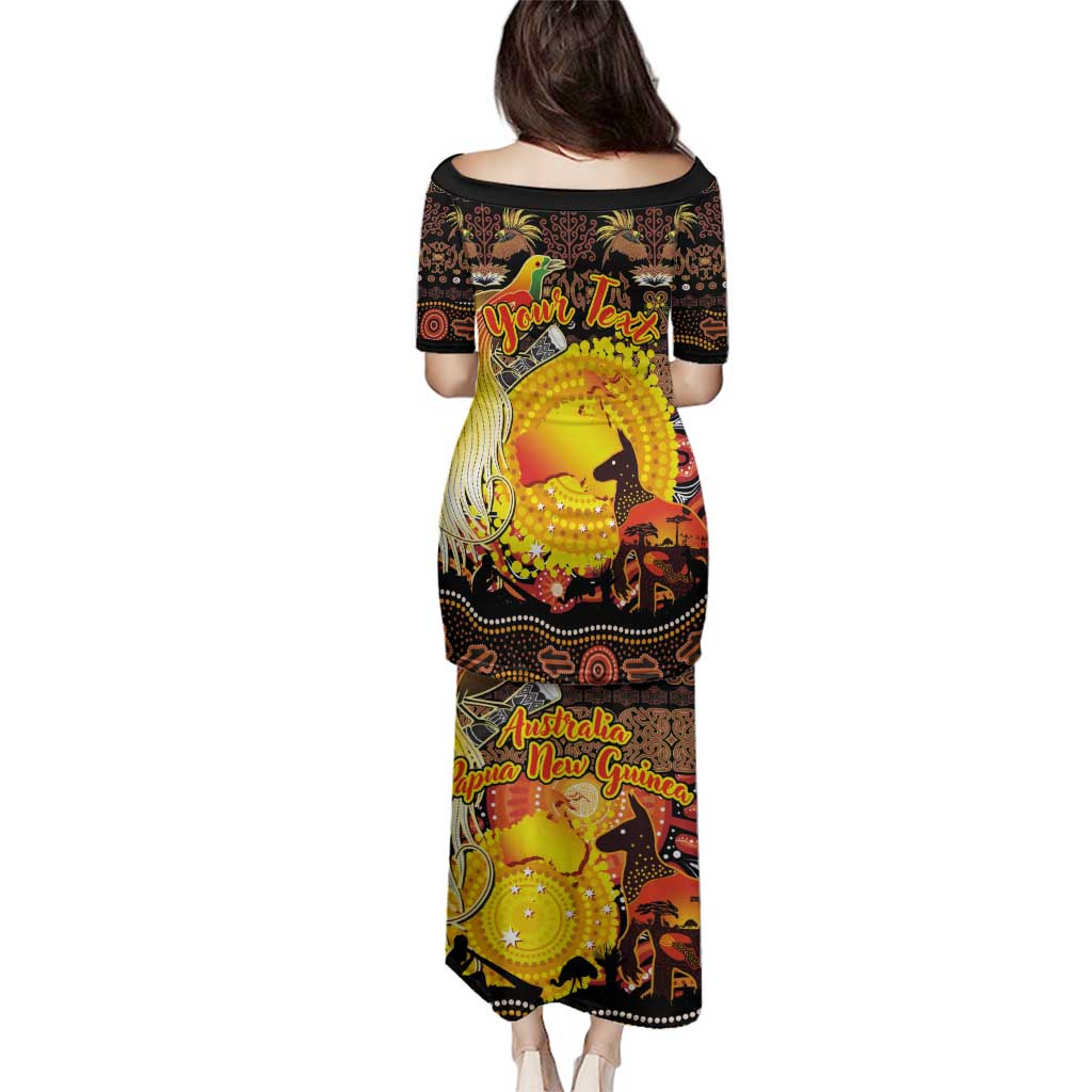Personalized Australia and Papua New Guinea Together Family Matching Puletasi and Hawaiian Shirt Kangaroo Aboriginal Art and Bird-of-paradise Oro Tribal Motifs LT03 - Polynesian Pride