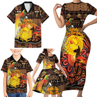 Personalized Australia and Papua New Guinea Together Family Matching Short Sleeve Bodycon Dress and Hawaiian Shirt Kangaroo Aboriginal Art and Bird-of-paradise Oro Tribal Motifs LT03 - Polynesian Pride
