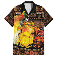 Personalized Australia and Papua New Guinea Together Family Matching Short Sleeve Bodycon Dress and Hawaiian Shirt Kangaroo Aboriginal Art and Bird-of-paradise Oro Tribal Motifs LT03 Dad's Shirt - Short Sleeve Black - Polynesian Pride