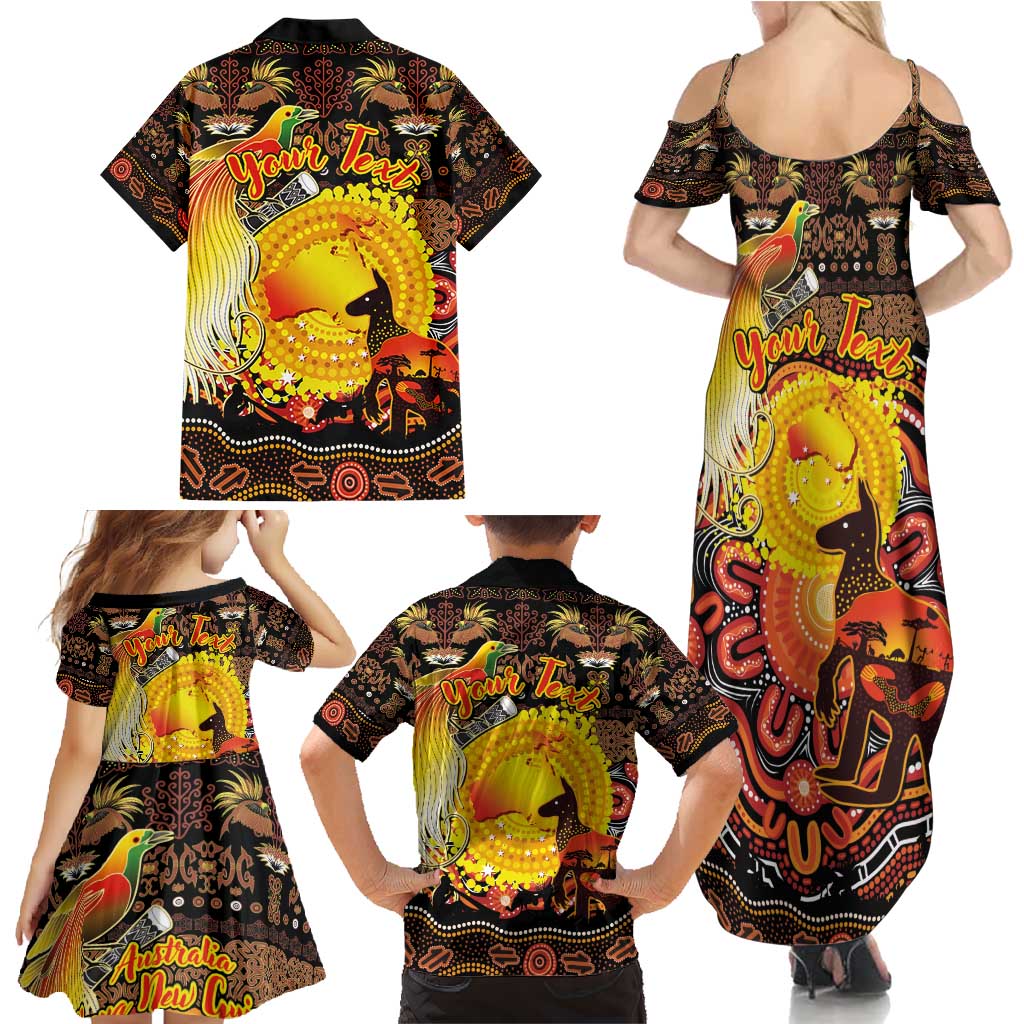 Personalized Australia and Papua New Guinea Together Family Matching Summer Maxi Dress and Hawaiian Shirt Kangaroo Aboriginal Art and Bird-of-paradise Oro Tribal Motifs LT03 - Polynesian Pride
