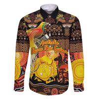 Personalized Australia and Papua New Guinea Together Family Matching Summer Maxi Dress and Hawaiian Shirt Kangaroo Aboriginal Art and Bird-of-paradise Oro Tribal Motifs LT03 Dad's Shirt - Long Sleeve Black - Polynesian Pride