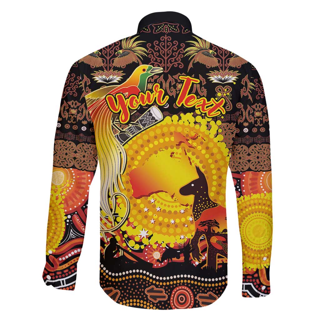 Personalized Australia and Papua New Guinea Together Family Matching Summer Maxi Dress and Hawaiian Shirt Kangaroo Aboriginal Art and Bird-of-paradise Oro Tribal Motifs LT03 - Polynesian Pride