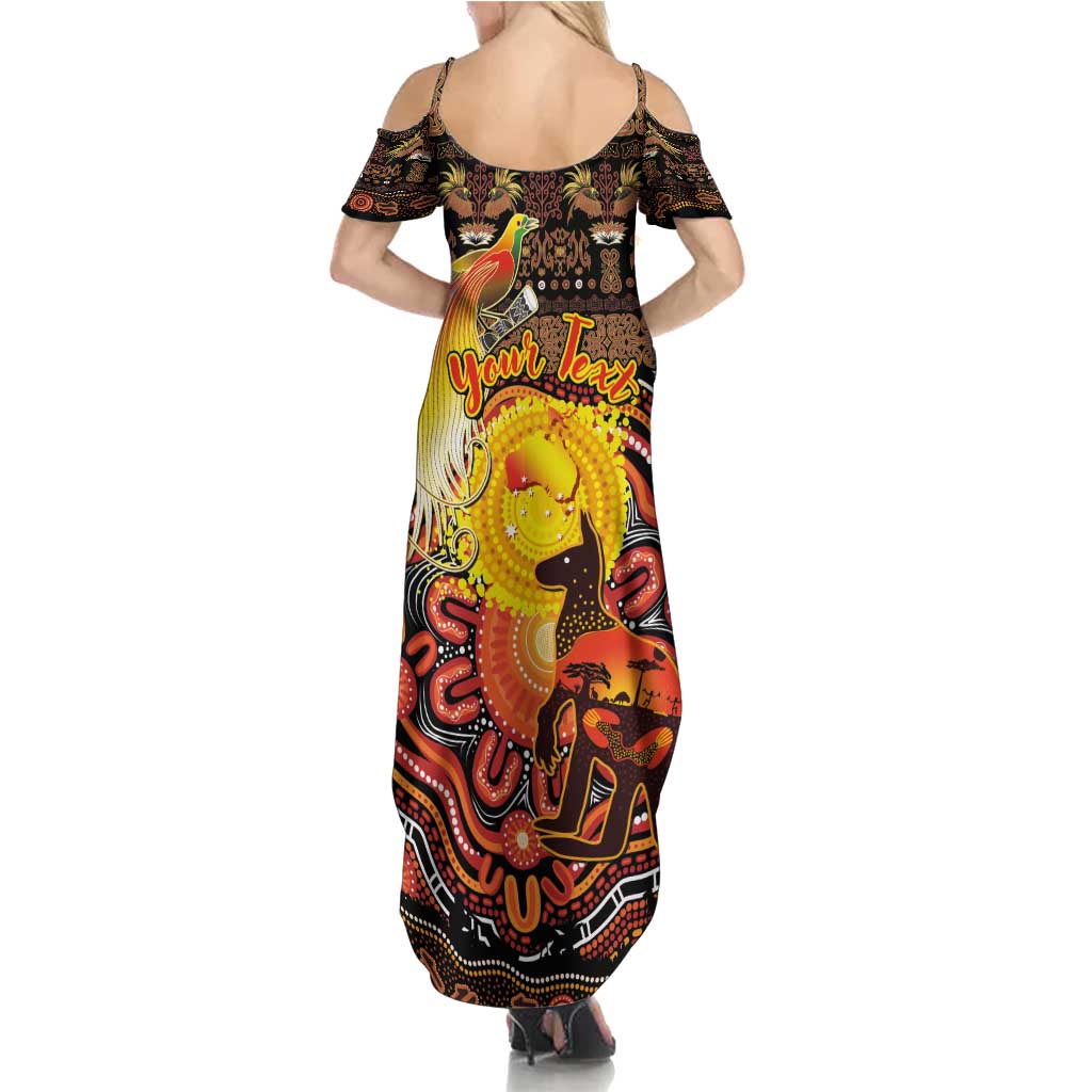 Personalized Australia and Papua New Guinea Together Family Matching Summer Maxi Dress and Hawaiian Shirt Kangaroo Aboriginal Art and Bird-of-paradise Oro Tribal Motifs LT03 - Polynesian Pride