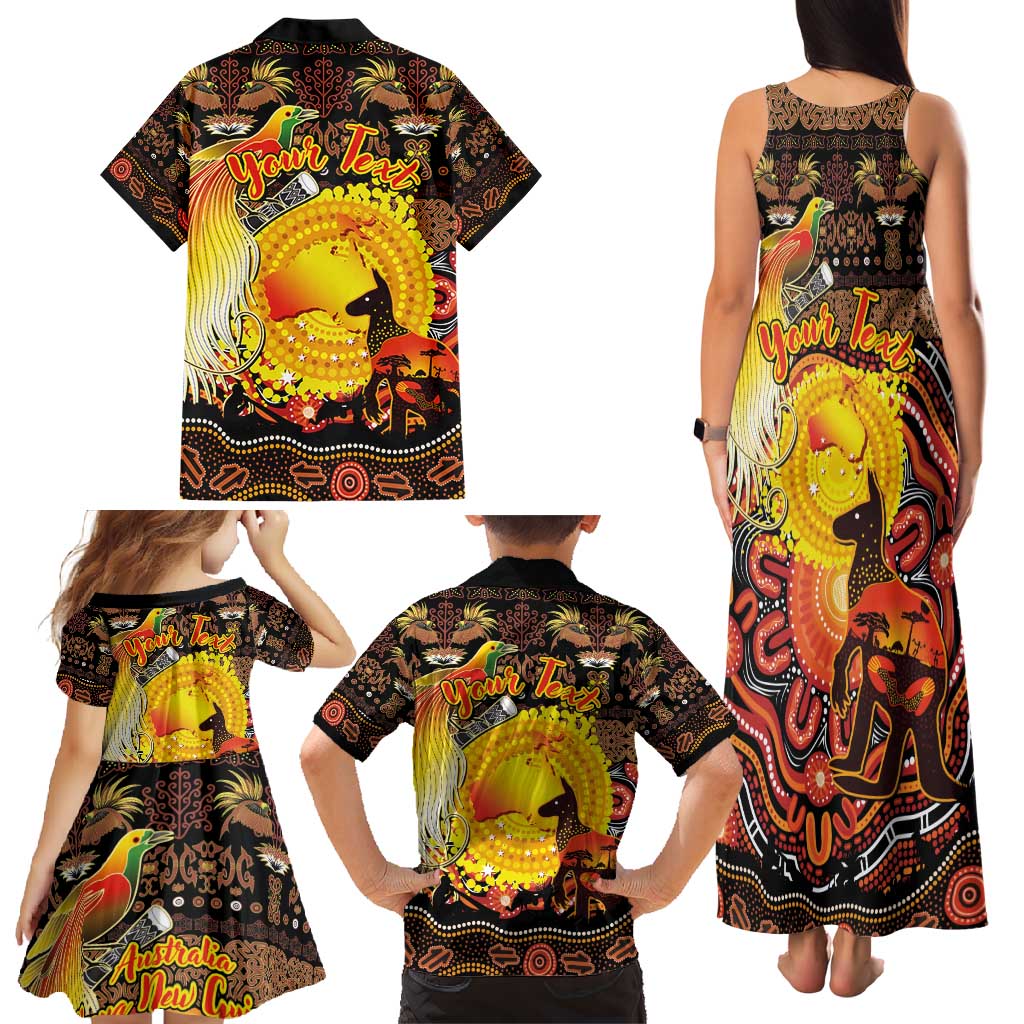 Personalized Australia and Papua New Guinea Together Family Matching Tank Maxi Dress and Hawaiian Shirt Kangaroo Aboriginal Art and Bird-of-paradise Oro Tribal Motifs LT03 - Polynesian Pride