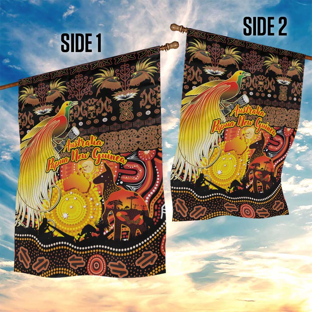 Australia and Papua New Guinea Together Garden Flag Kangaroo Aboriginal Art and Bird-of-paradise Oro Tribal Motifs LT03 - Polynesian Pride
