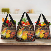 Australia and Papua New Guinea Together Grocery Bag Kangaroo Aboriginal Art and Bird-of-paradise Oro Tribal Motifs LT03 3-pack One Size Black - Polynesian Pride