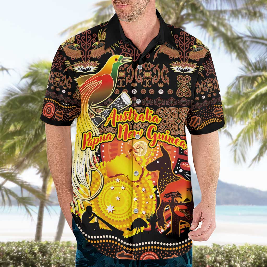 Personalized Australia and Papua New Guinea Together Hawaiian Shirt Kangaroo Aboriginal Art and Bird-of-paradise Oro Tribal Motifs LT03 - Polynesian Pride