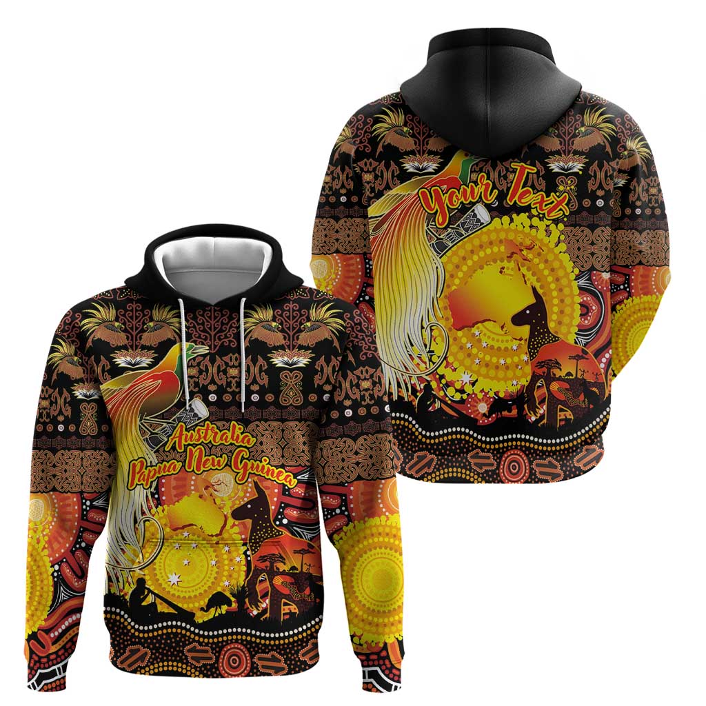 Personalized Australia and Papua New Guinea Together Hoodie Kangaroo Aboriginal Art and Bird-of-paradise Oro Tribal Motifs LT03 - Polynesian Pride