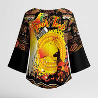 Personalized Australia and Papua New Guinea Together Kimono Sleeve Blouse Kangaroo Aboriginal Art and Bird-of-paradise Oro Tribal Motifs LT03 - Polynesian Pride