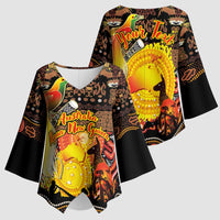 Personalized Australia and Papua New Guinea Together Kimono Sleeve Blouse Kangaroo Aboriginal Art and Bird-of-paradise Oro Tribal Motifs LT03 - Polynesian Pride